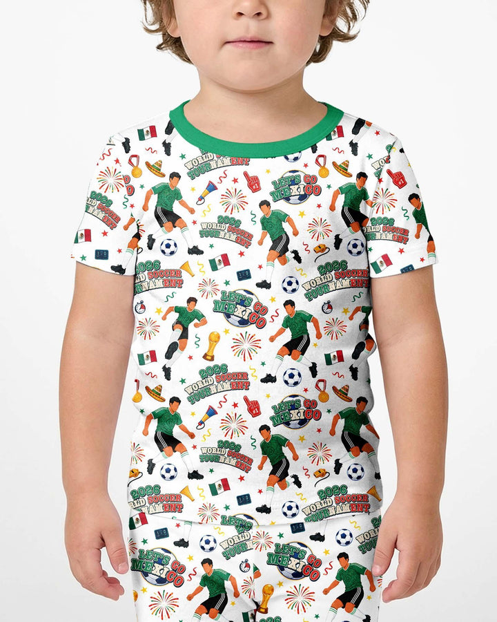 World Soccer Tournament Let's Go Mexico Family Matching Bamboo Two Piece Short Sleeve Shorts Pajama Set