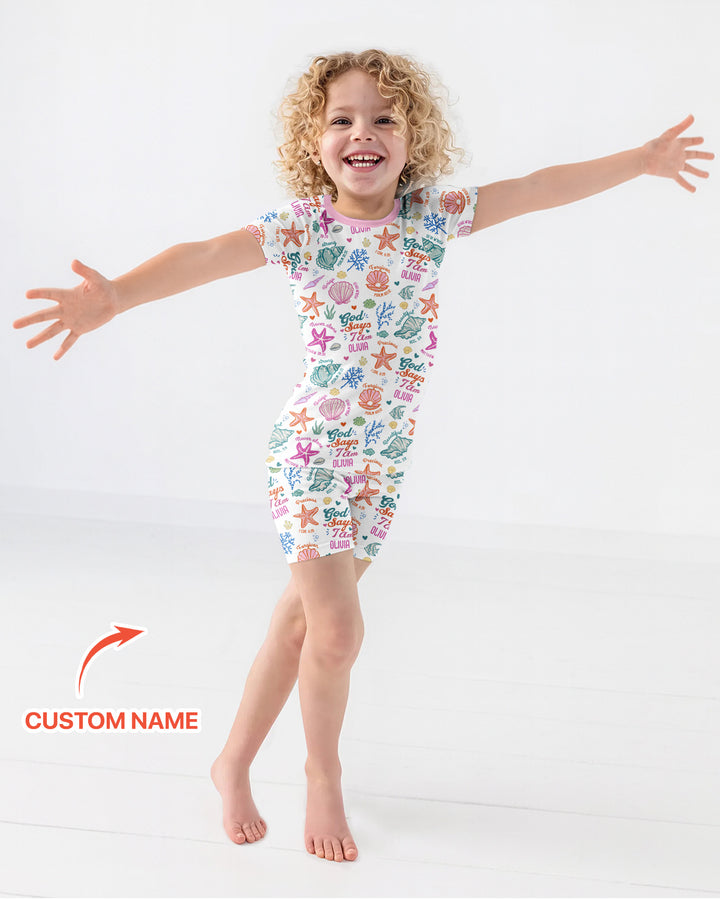 Coastal God Says I Am Custom Name Bamboo Two Piece Short Sleeve Shorts Pajama Set