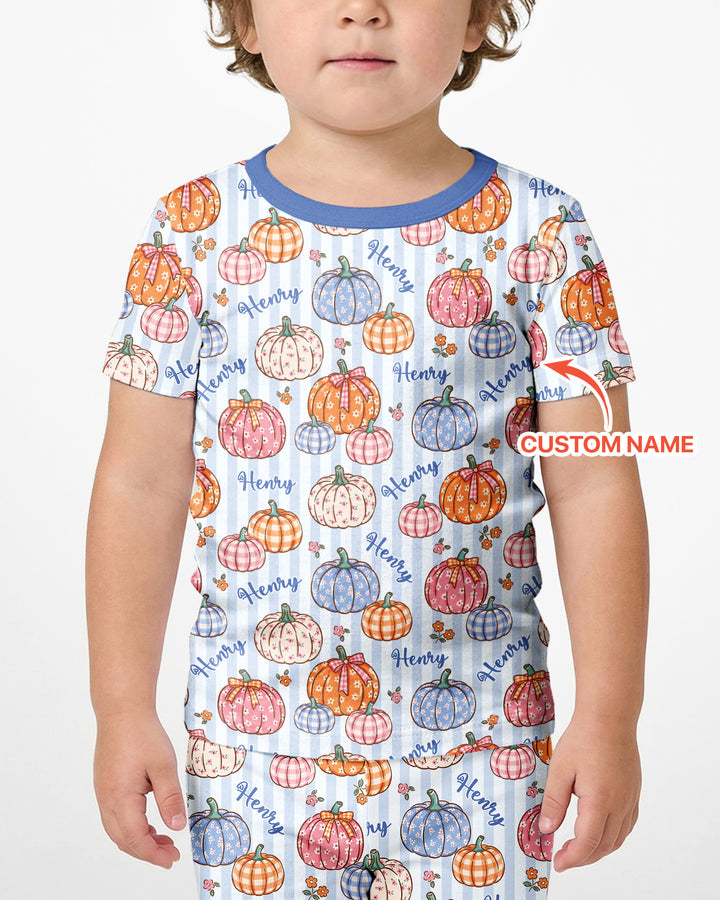 Custom Name Pumpkin Patch Bamboo Two Piece Short Sleeve Shorts Pajama Set