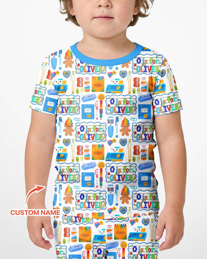 Custom Name Classroom Cuties Bamboo Two Piece Short Sleeve Shorts Pajama Set