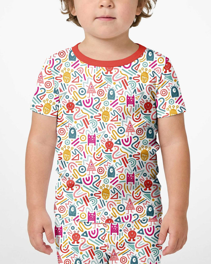 Rainbow Monster Party Bamboo Two Piece Short Sleeve Shorts Pajama Set