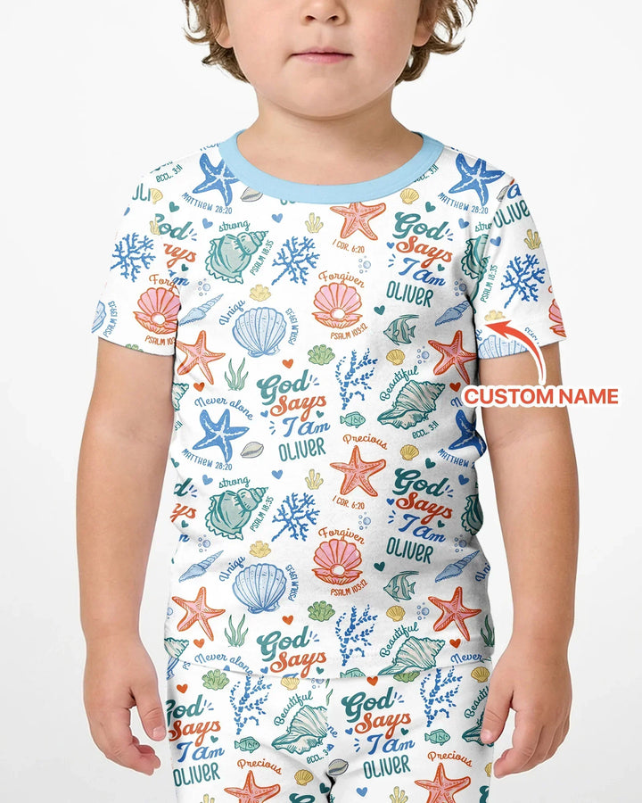 Coastal God Says I Am Custom Name Bamboo Two Piece Short Sleeve Shorts Pajama Set