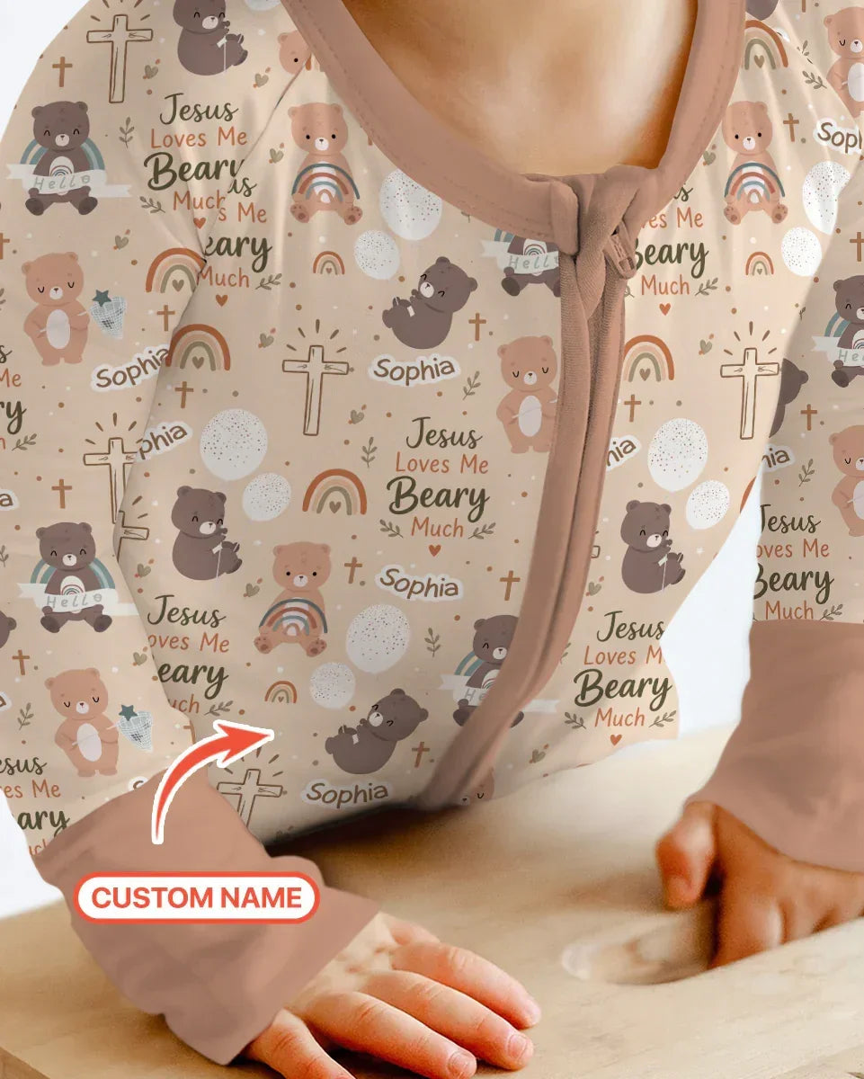 Custom Name Jesus Loves Me Beary Much Bamboo Convertible Zippy