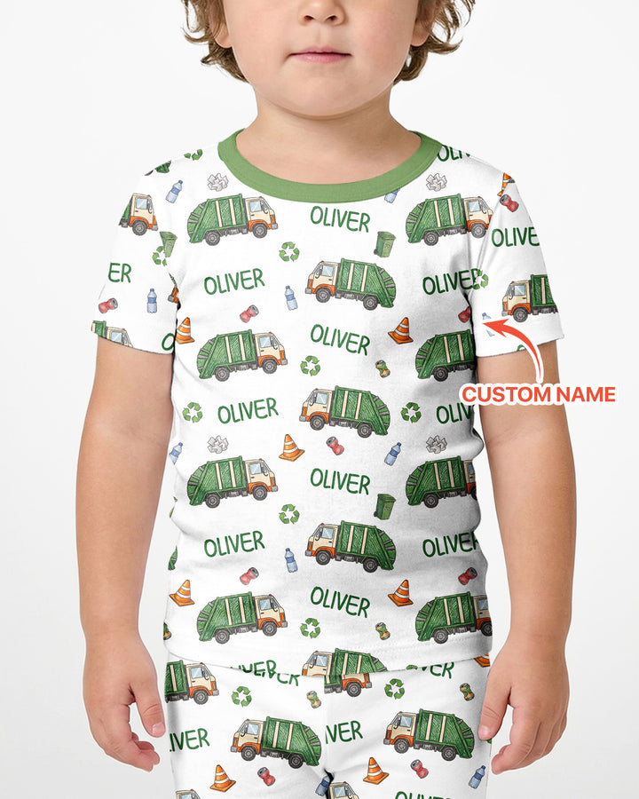 Custom Name Garbage Day Bamboo Two Piece Short Sleeve Shorts Pajama Set