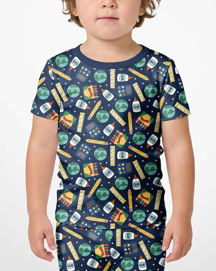 School Supply Bamboo Two Piece Short Sleeve Shorts Pajama Set