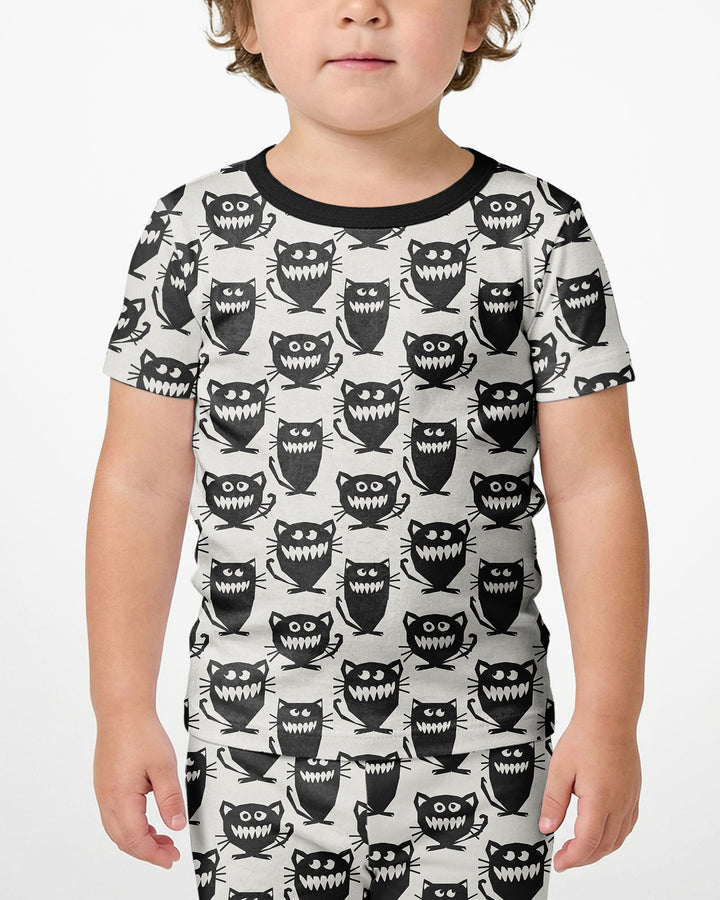 Halloween Monster Cats Bamboo Two Piece Short Sleeve Shorts Pajama Set