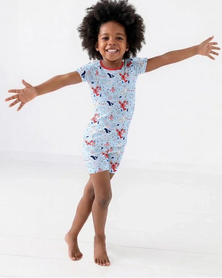 250 Summers Strong Matching Family Bamboo Two Piece Short Sleeve Shorts Pajama Set