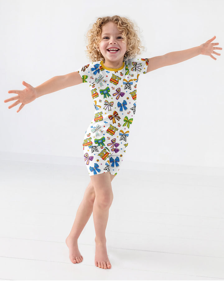 Magical Mirror Bow Bamboo Two Piece Short Sleeve Shorts Pajama Set