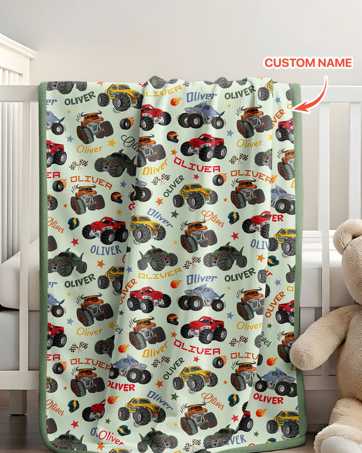 Personalized Monster Truck Bamboo Blanket