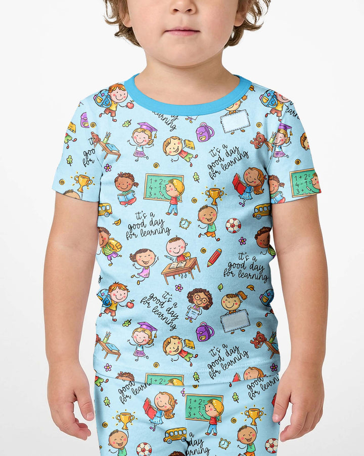 Little Learners Adventure Bamboo Two Piece Short Sleeve Shorts Pajama Set