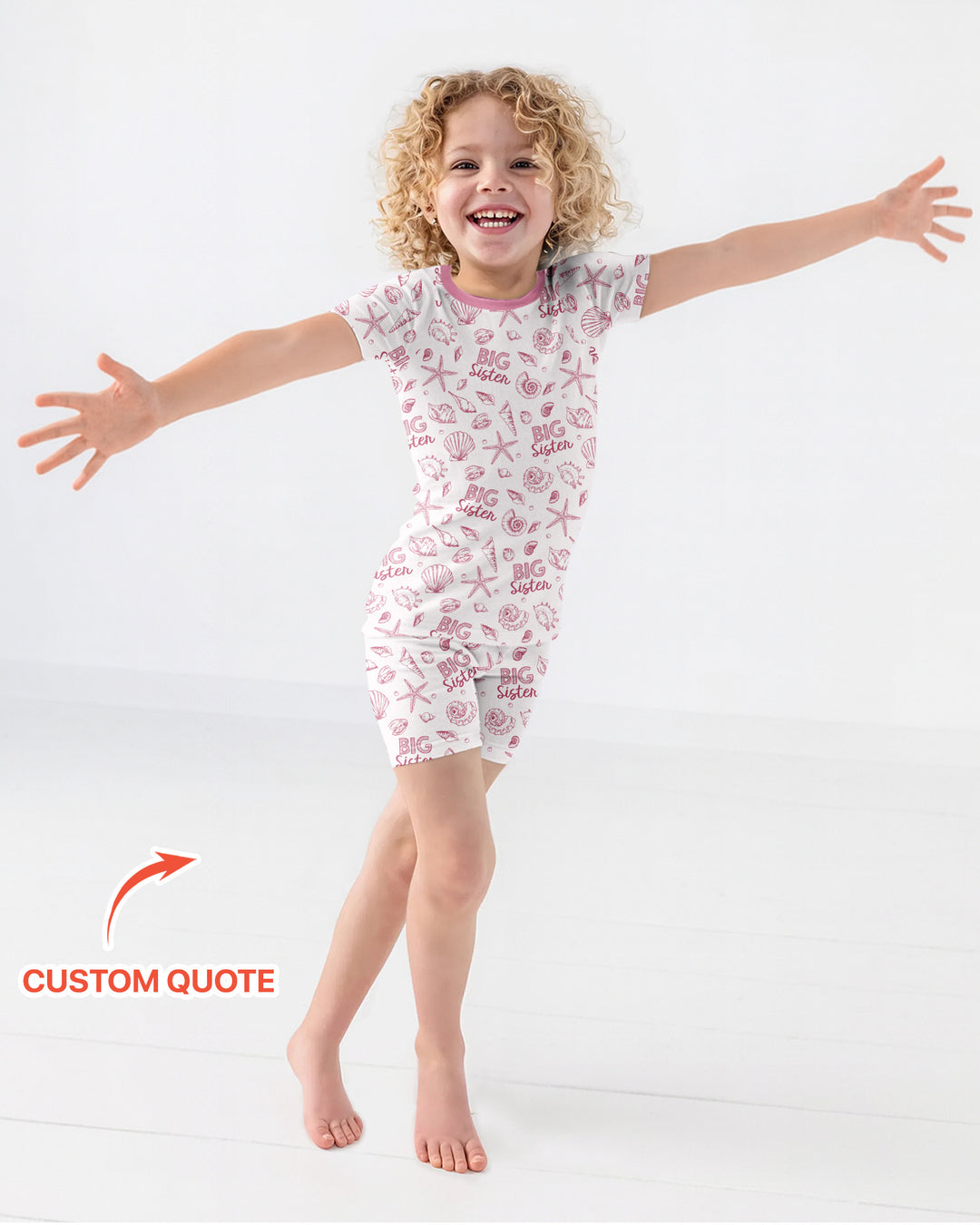 Coquette Seashell Matching Sibling Bamboo Two Piece Short Sleeve Shorts Pajama Set