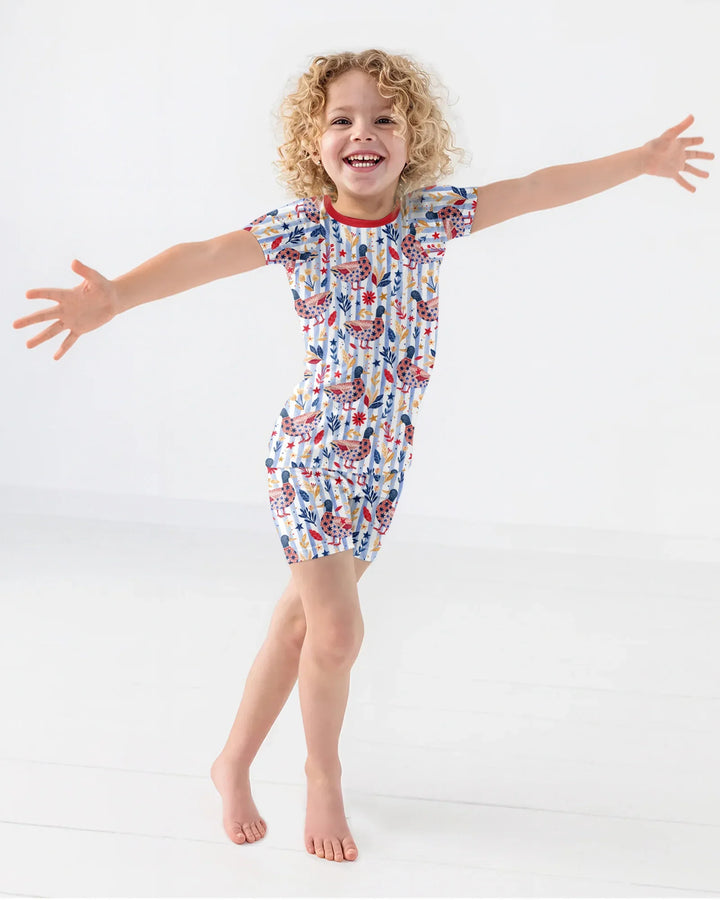 Patriotic Mallard Duck Bamboo Two Piece Short Sleeve Shorts Pajama Set