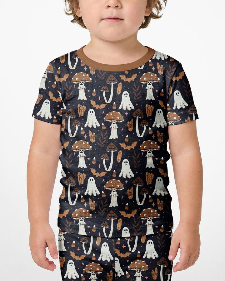 Retro Halloween Whimsy Bamboo Two Piece Short Sleeve Shorts Pajama Set