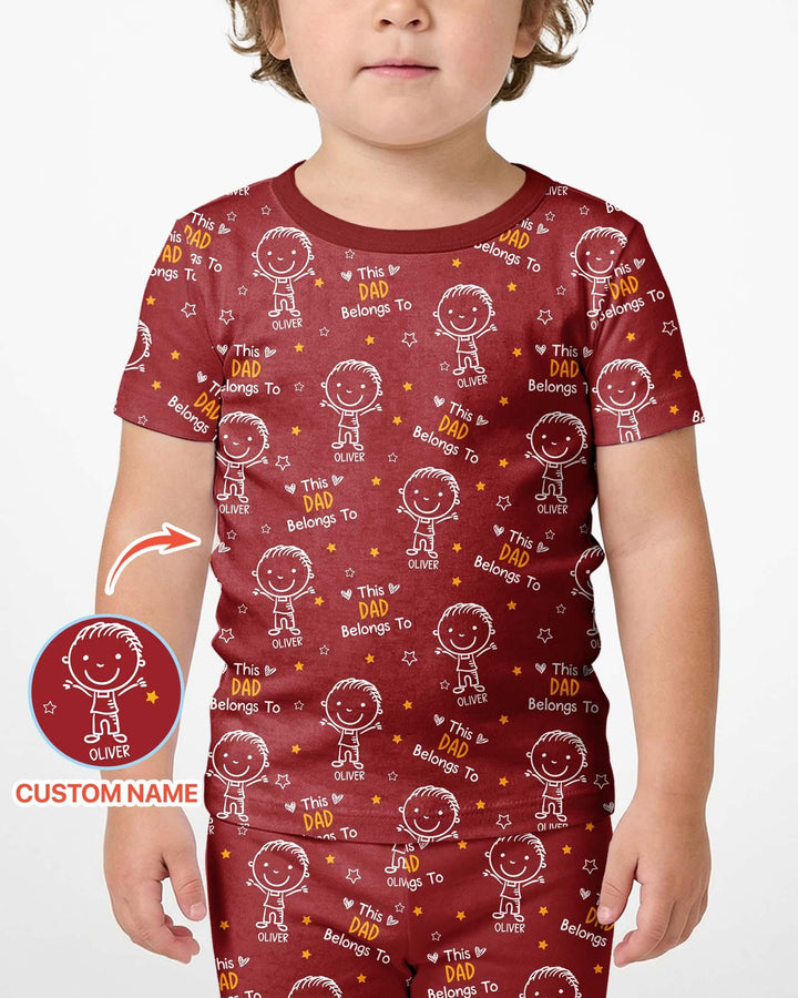 Custom Name This Dad Belongs To Doodle Bamboo Two Piece Short Sleeve Shorts Pajama Set