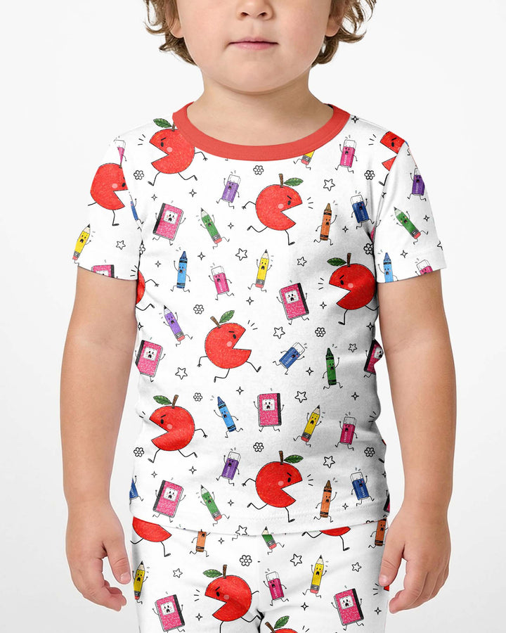 Back To School Chasing Bamboo Two Piece Short Sleeve Shorts Pajama Set