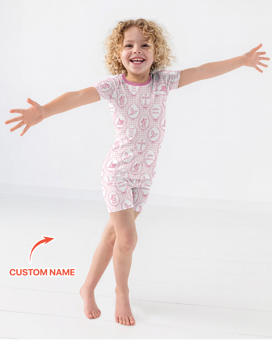 Custom Name Baptism Straight Outta Holy Water Bamboo Two Piece Short Sleeve Shorts Pajama Set