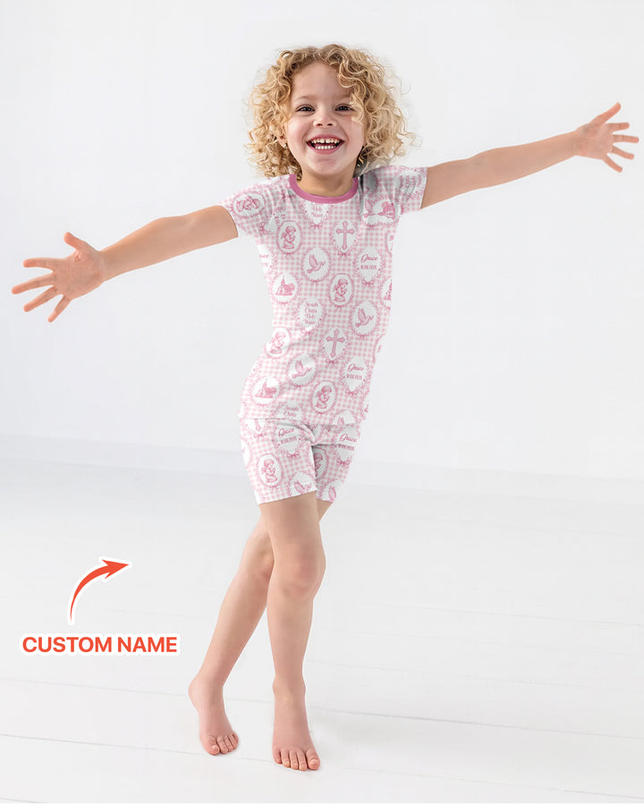 Custom Name Baptism Straight Outta Holy Water Bamboo Two Piece Short Sleeve Shorts Pajama Set