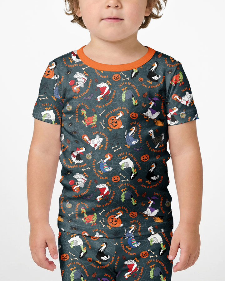 Just A Spooky Goose Family Matching Bamboo Two Piece Short Sleeve Shorts Pajama Set