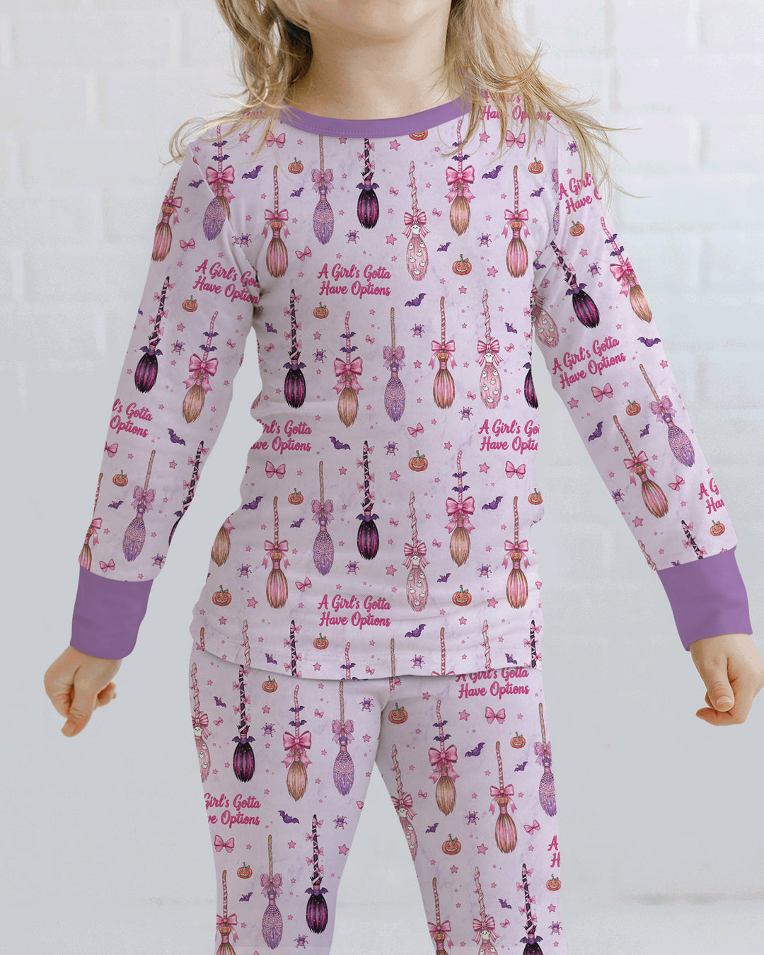 A Girl's Gotta Have Options Witch Brooms Bamboo Two Piece Long Sleeve Pajama Set
