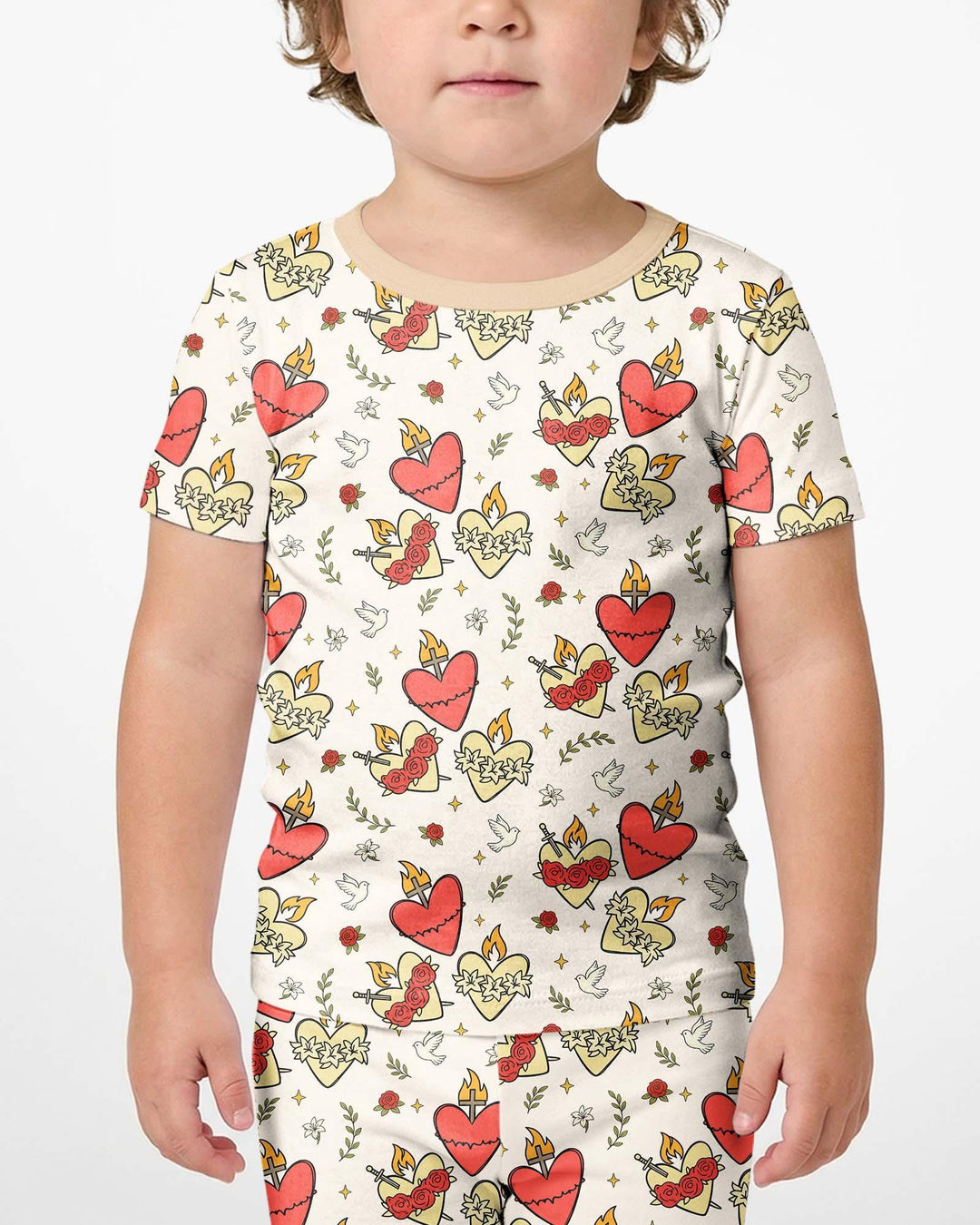 Three Sacred Hearts Bamboo Two Piece Short Sleeve Shorts Pajama Set