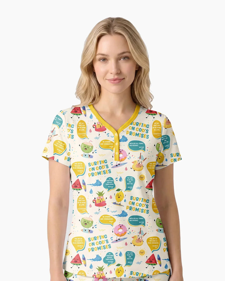 Summer Fruits Surfing On God's Promises Bamboo Women Short Sleeve Short Pajama Set