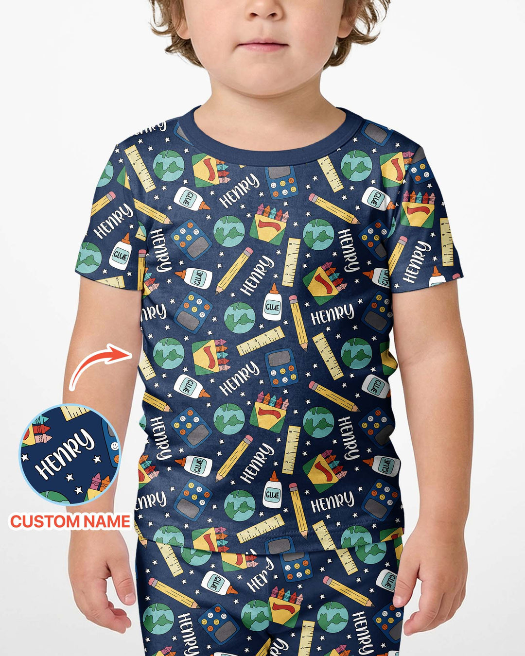 School Supply Bamboo Two Piece Short Sleeve Shorts Pajama Set