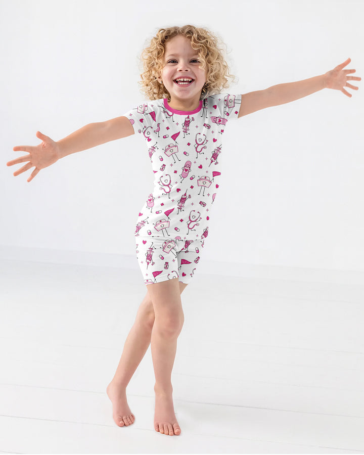 Cute Nurse Crew Bamboo Two Piece Short Sleeve Shorts Pajama Set