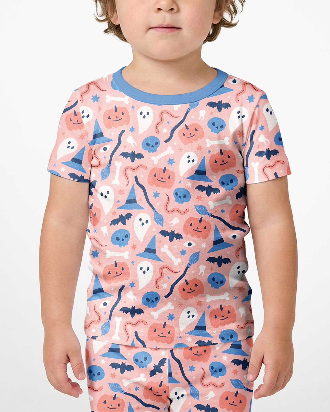Pastel Pumpkins Skulls And Witch Craft Bamboo Two Piece Short Sleeve Shorts Pajama Set