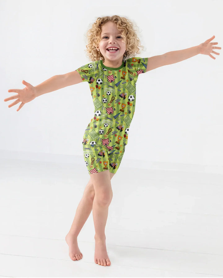 I Love Sports Soccer Bamboo Two Piece Short Sleeve Shorts Pajama Set