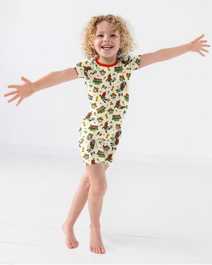 Cartoon World Soccer Vamos Mexico Family Matching Bamboo Two Piece Short Sleeve Shorts Pajama Set