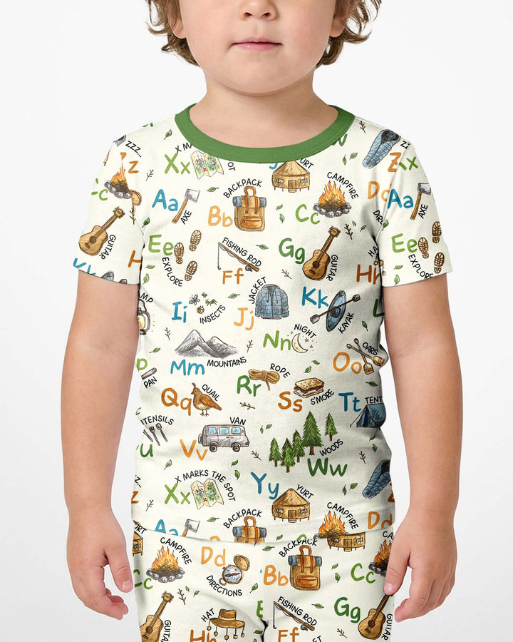 Adventure Alphabet ABCs Summer Camp Bamboo Two Piece Short Sleeve Shorts Pajama Set