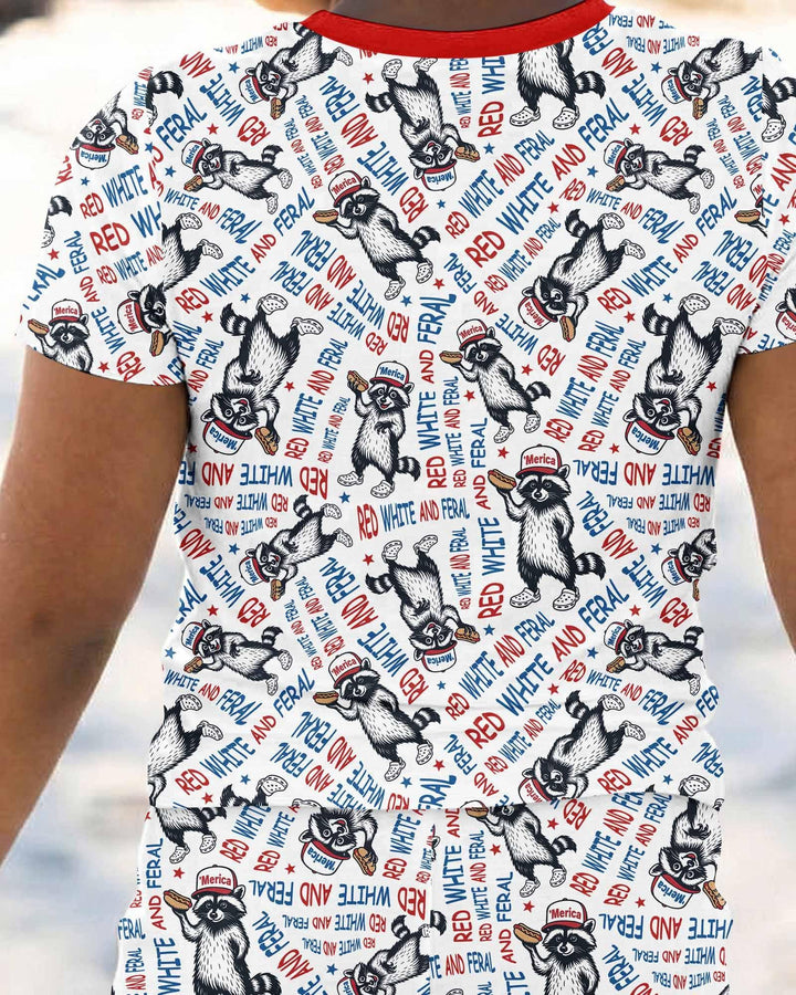 Red White and Feral Bamboo Two Piece Short Sleeve Pajama Set