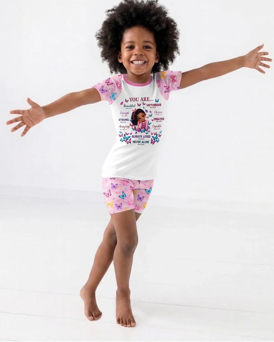 Black Girl Religious You Are Beautiful Bamboo Two Piece Short Sleeve Shorts Pajama Set