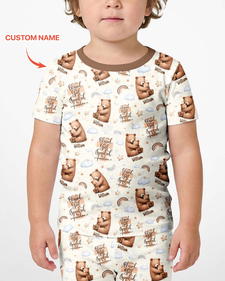 Custom Name Blessed By God Spoiled By Grandma Bamboo Two Piece Short Sleeve Shorts Pajama Set