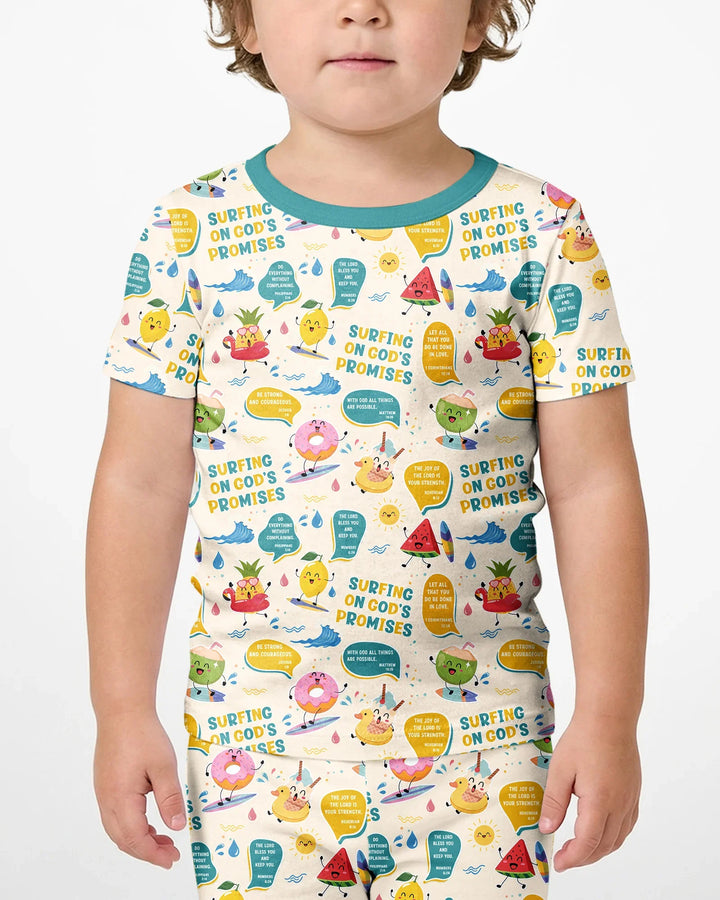 Summer Fruits Surfing On God's Promises Bamboo Two Piece Short Sleeve Shorts Pajama Set