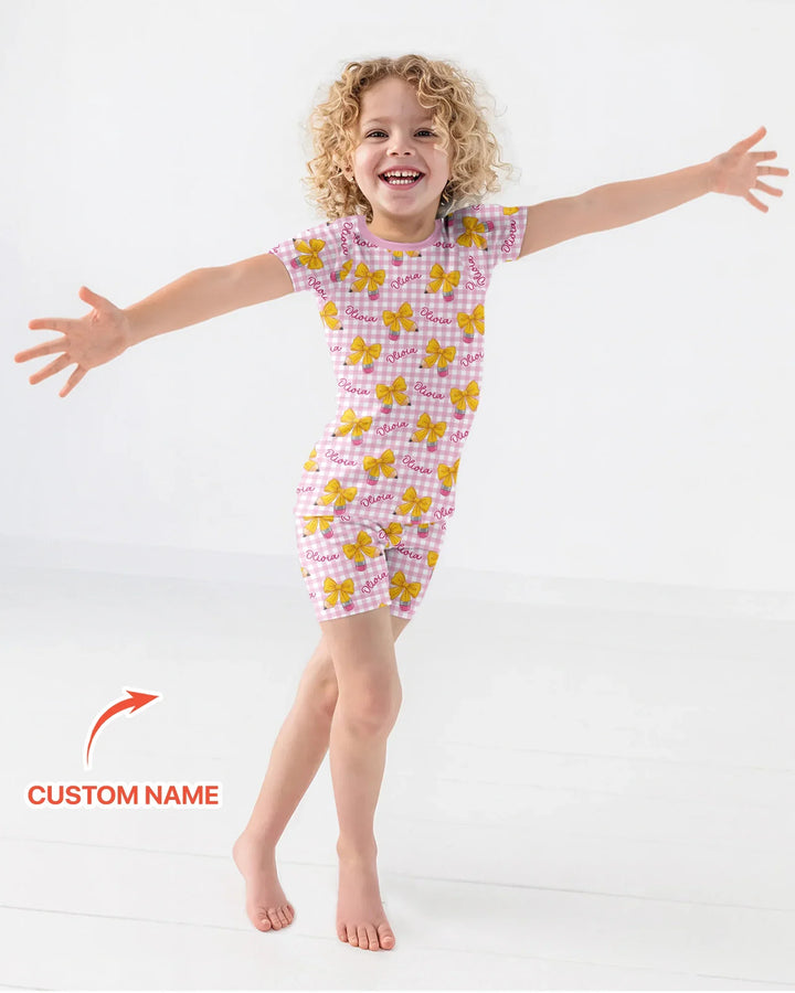 Coquette Back To School Bamboo Two Piece Short Sleeve Shorts Pajama Set