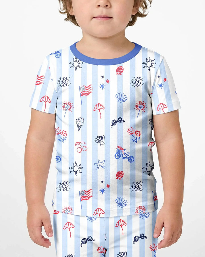 Red, White & Beachy Family Matching Bamboo Two Piece Short Sleeve Shorts Pajama Set