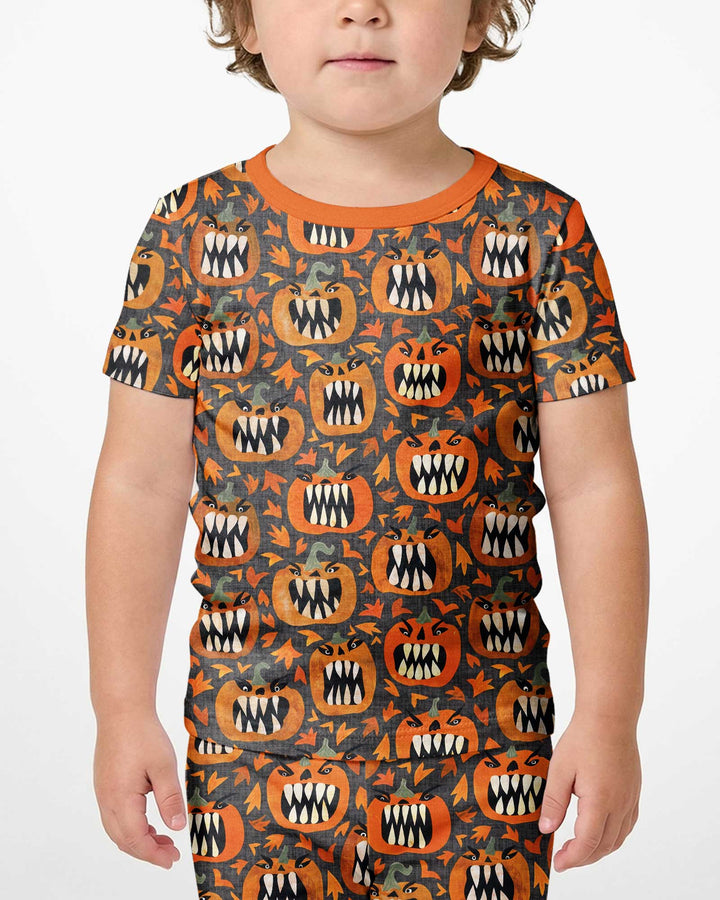 Pumpkin Monsters Bamboo Two Piece Short Sleeve Shorts Pajama Set