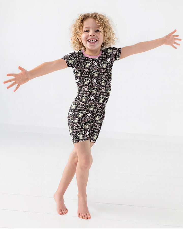 Bruh We're Back Raccoon Bamboo Two Piece Short Sleeve Shorts Pajama Set