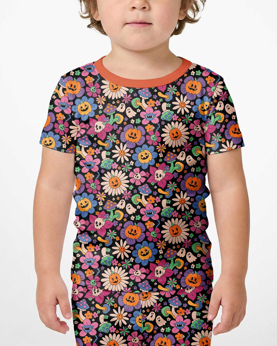 Halloween Flowers Bamboo Two Piece Short Sleeve Shorts Pajama Set