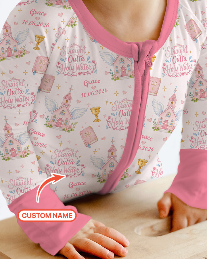 Custom Name Baptism Christening Straight Outta Holy Water Bamboo Convertible Zippy