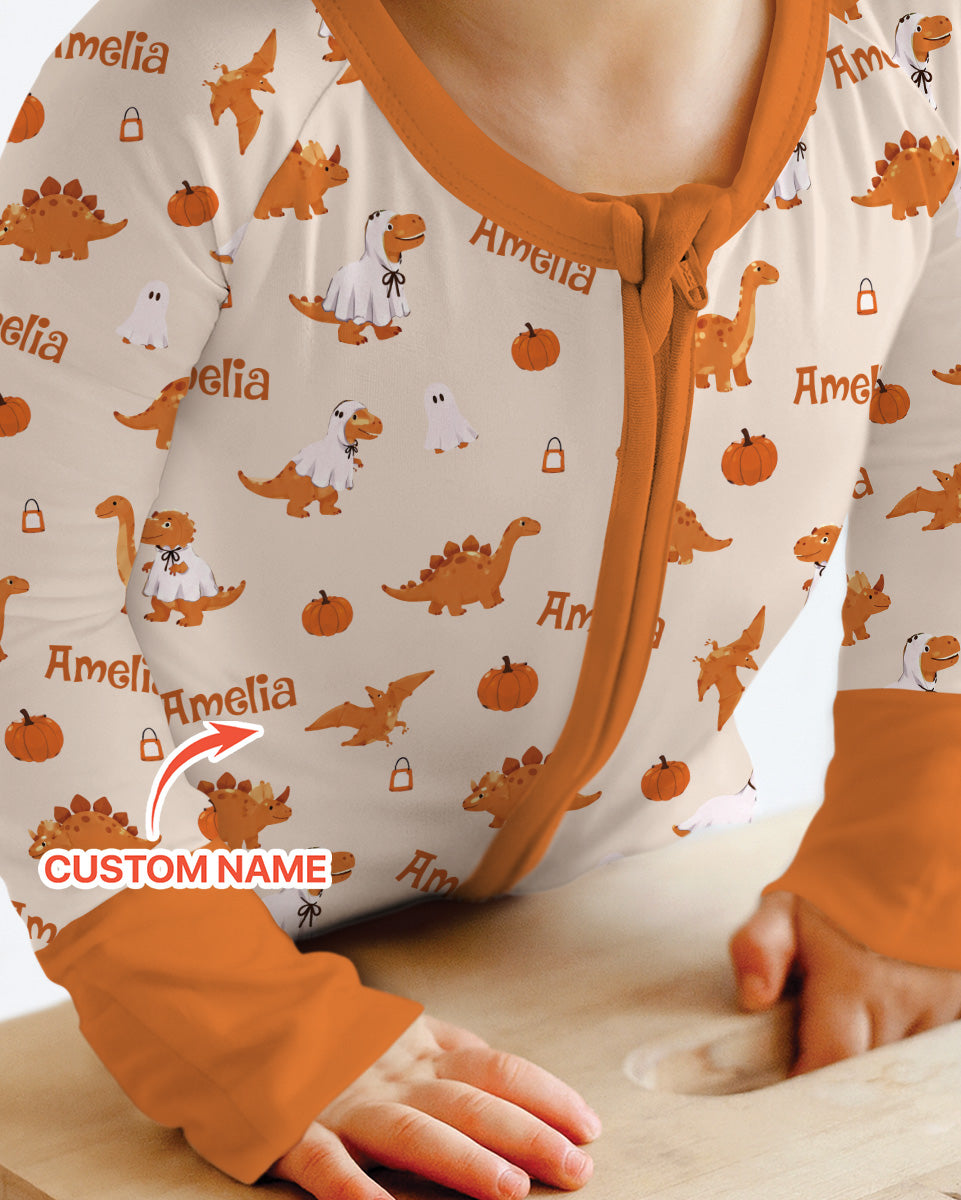 Custom Name Spooky Dinosaur Halloween - Personalized Bamboo Convertible Zippy