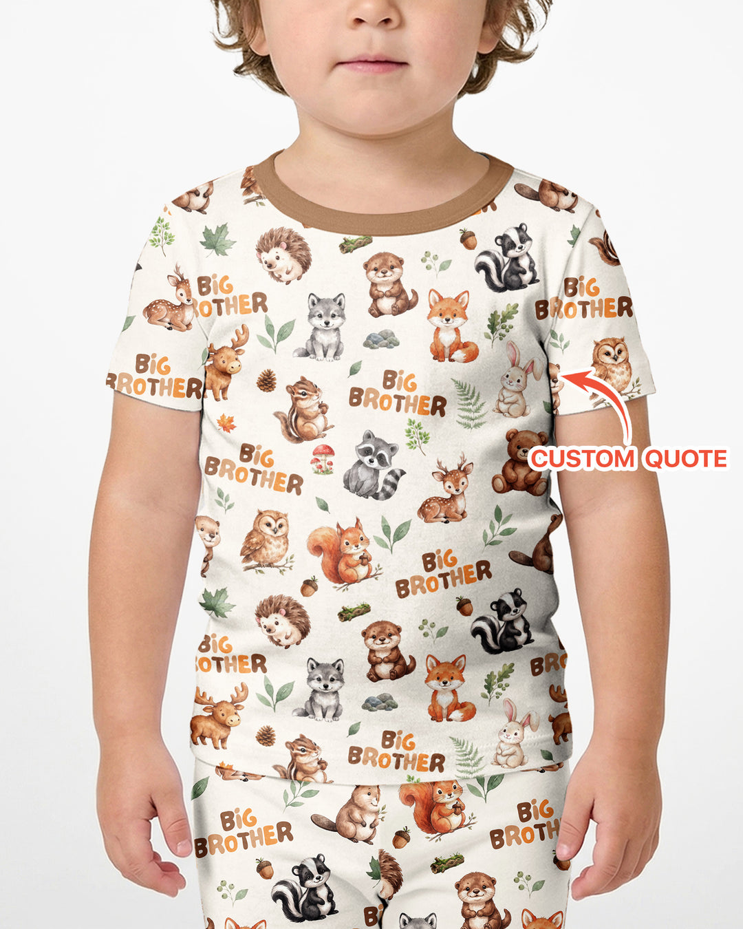Custom Quote Woodland Animal Matching Sibling Bamboo Two Piece Short Sleeve Shorts Pajama Set