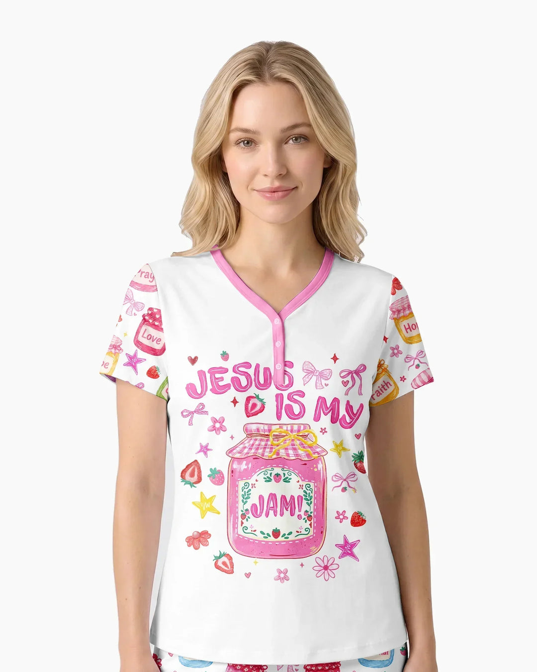 Preppy Summer Jesus Is My Jam Bamboo Women Short Sleeve Short Pajama Set