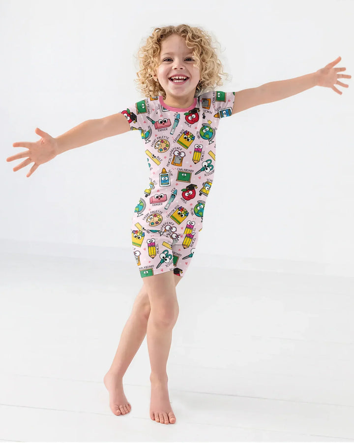 Happy School Pals Two Piece Short Sleeve Shorts Pajama Set