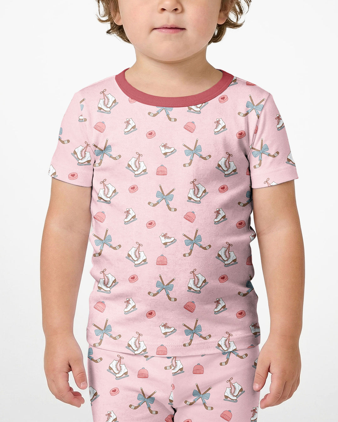 Girly Hockey Pink Bamboo Two Piece Short Sleeve Shorts Pajama Set