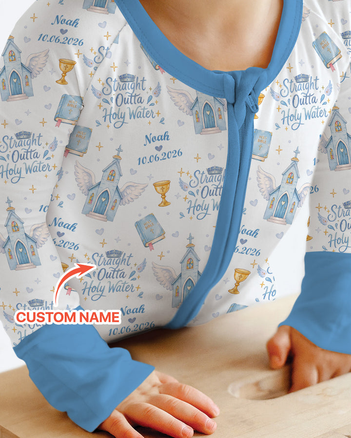 Custom Name Baptism Christening Straight Outta Holy Water Bamboo Convertible Zippy