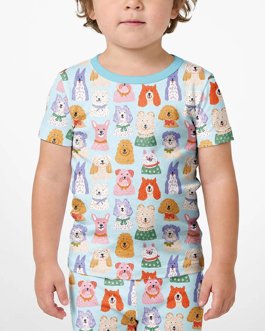 Whimsical Puppy Parade Family Matching Bamboo Two Piece Short Sleeve Shorts Pajama Set