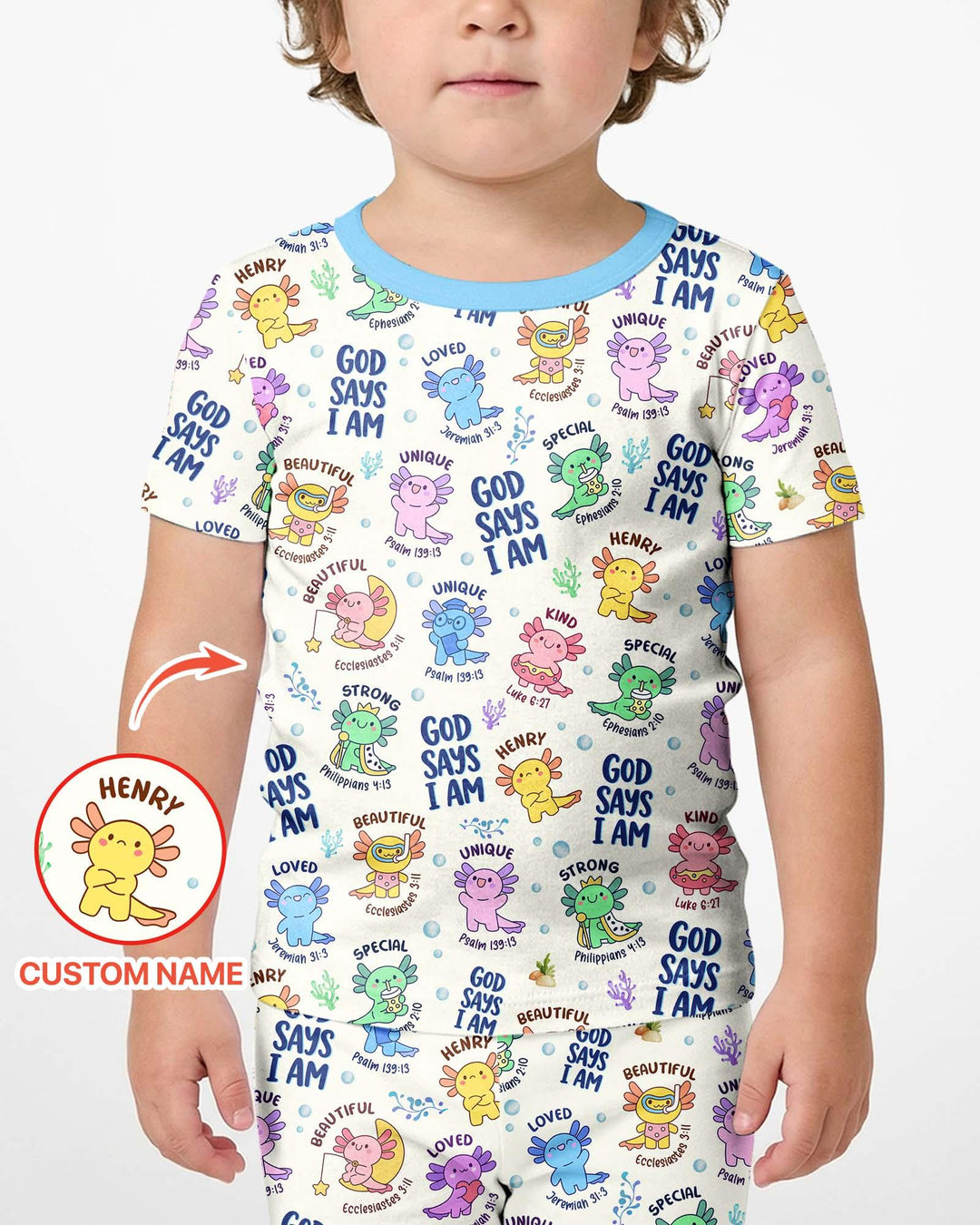 Axolotl God Says I Am Custom Name Bamboo Two Piece Short Sleeve Shorts Pajama Set