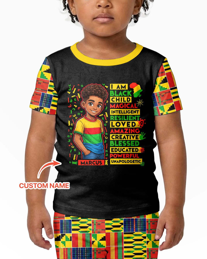 Custom Name I Am Black Child Boy Bamboo Two Piece Short Sleeve Shorts Pajama Set